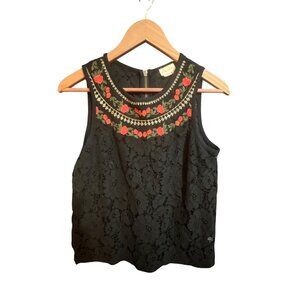 Meadow Rue XS Black Lace Sleeveless Floral Embroidered Top